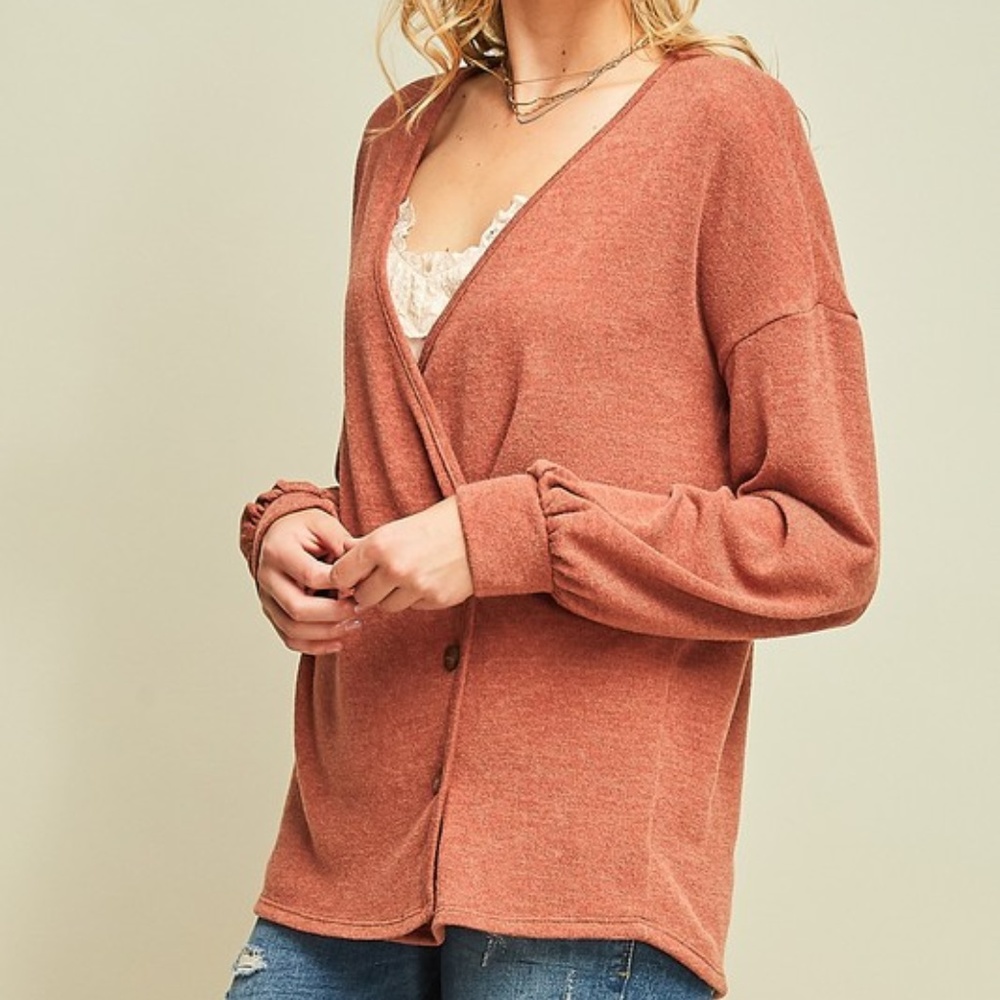 Rust Faux Wrap Sweater